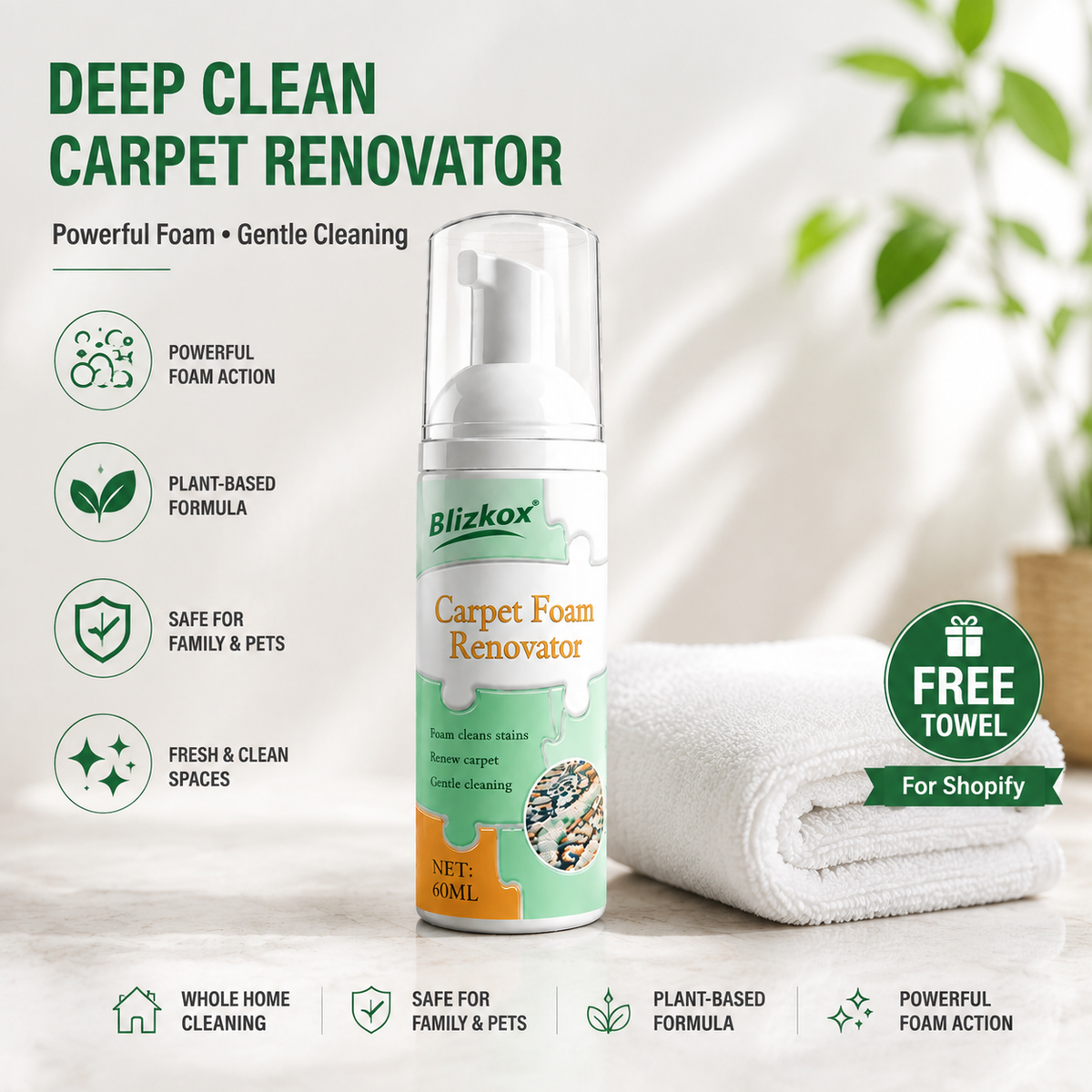 🔥Limited Time Promotion 50% OFF🔥Waterless Carpet Foam Stain Remover with Towel