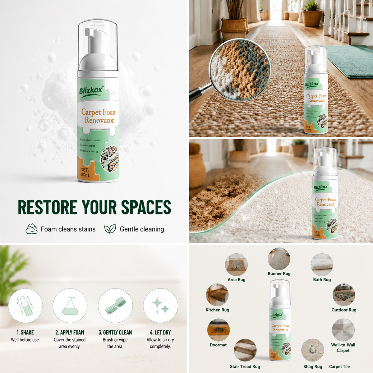 🔥Limited Time Promotion 50% OFF🔥Waterless Carpet Foam Stain Remover with Towel