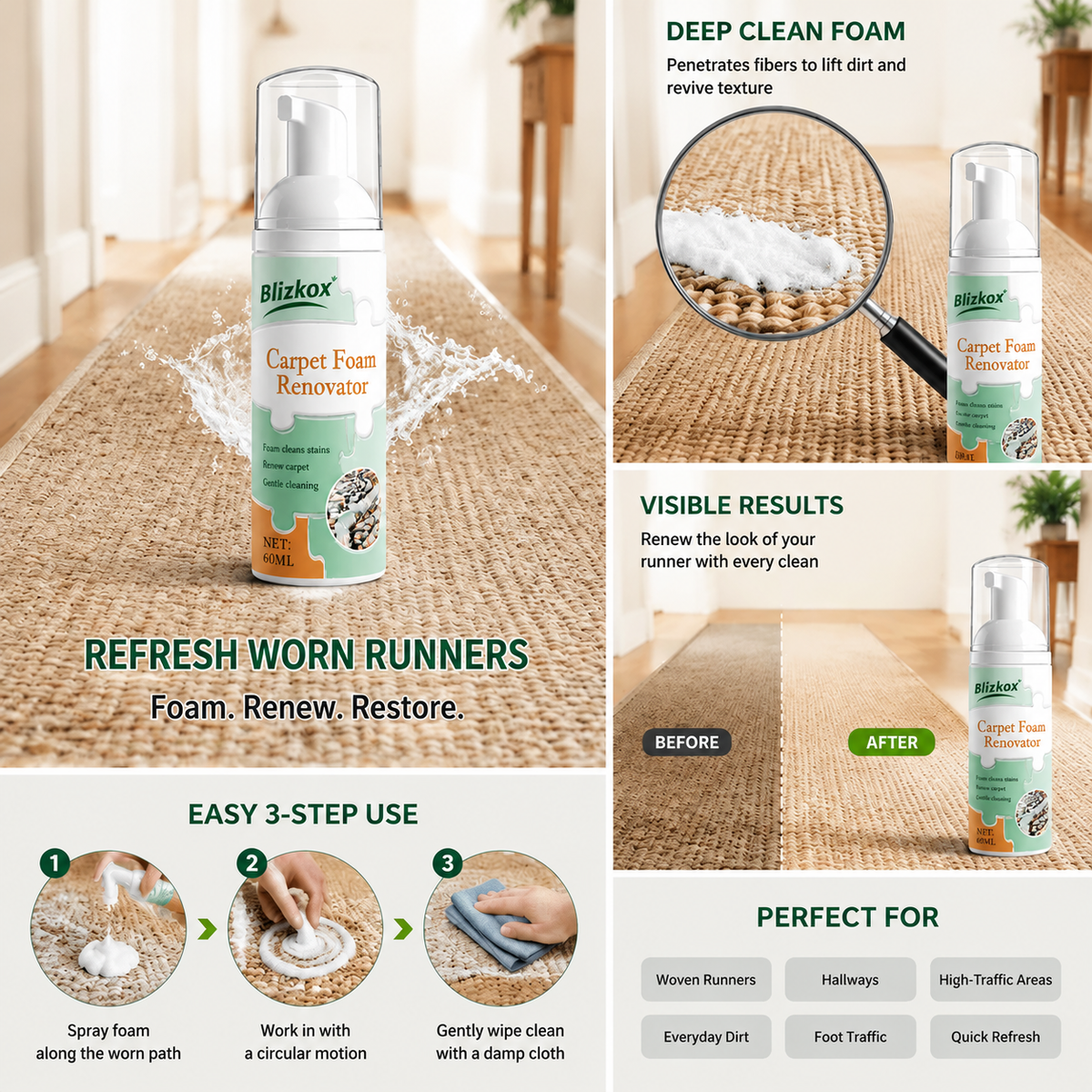 🔥Limited Time Promotion 50% OFF🔥Waterless Carpet Foam Stain Remover with Towel